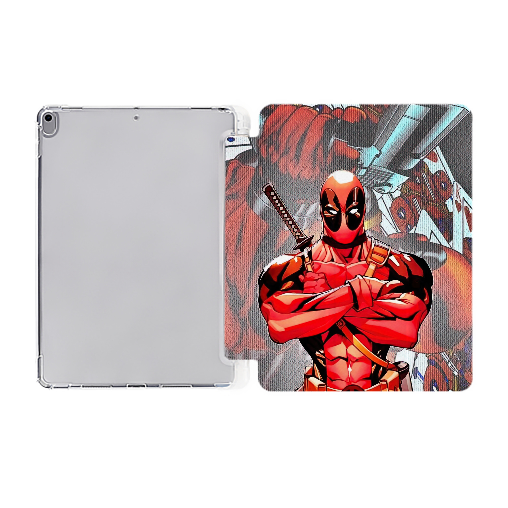 （画像用） Deadpool デッドプール IPad ケース ペン収納付き 三つ折りスタンド PUレザー×シリコン 対応機種9.5/10.5/10.9インチ